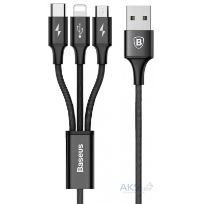 Шнур USB 3in1 C-type, micro USB, Iphone Lightning1.2метра чорний